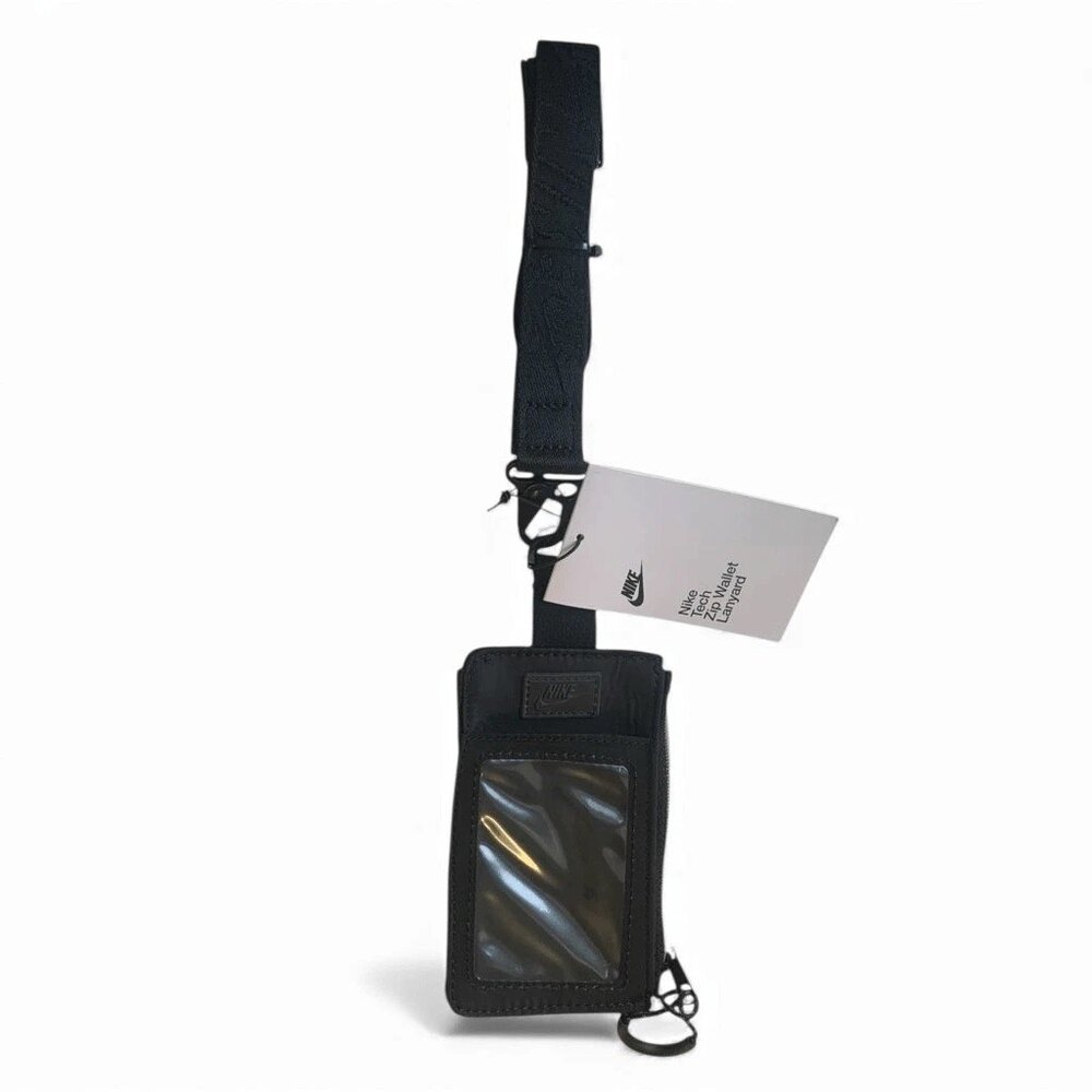 BNWT NIKE TECH STATEMENT ZIP WALLET LANYARD BLACK CARD HOLDER - Picture 9 of 14